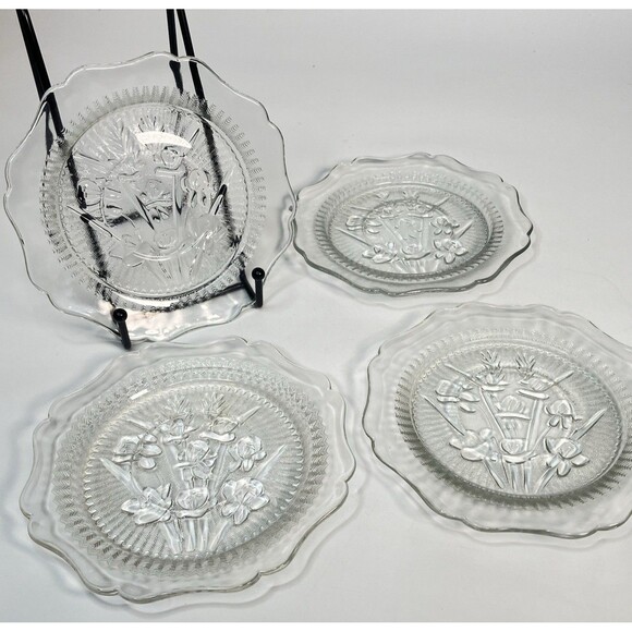 Jeannette Other - Set 4 Vtg Jeannette Glass Iris & Herringbone Clear Depression Saucers 5.75"
